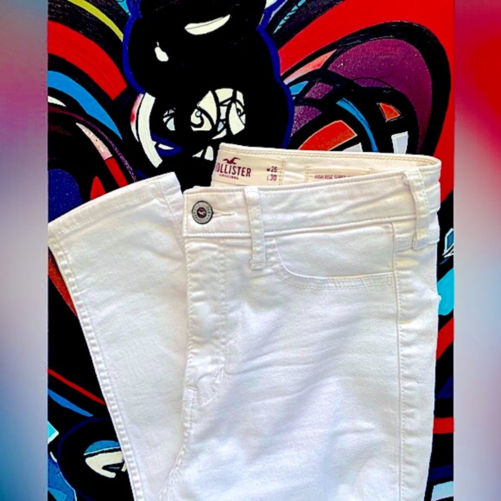 HOLLISTER High Rise Super Skinny Jeans distressed white denim SZ 26W 30L